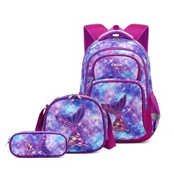 2024 Custom Silk Printing School Bag Set Eco Friendly Waterproof Fabric School Kids Backpack Set