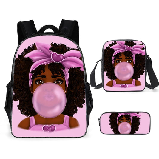 Wholesale Price Kids Backpack 3pcs Set Teenagers BookBags Africa Girl 3D Print Backpack School Bag Custom Backpack With Logo