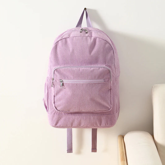 Wholesaler Customized School Backpack for Teenage Girls Fashionable Corduroy Zipper Schoolbag Student Leisure Backpack