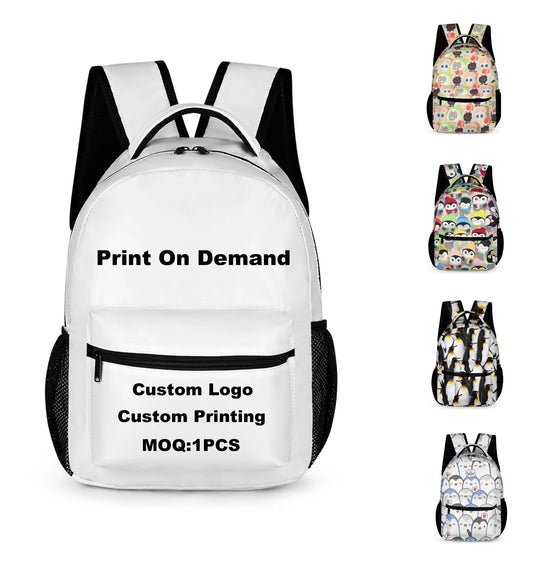 Custom 16 Inch Cute Penguins Themed School Backpack for Kids Girls Boys Lightweight Large Capacity Personalized Bookbag Students