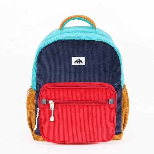CHANGRONG Unisex Custom Casual Style Lightweight Corduroy School Backpack with Zipper Closure Vintage Design for Children