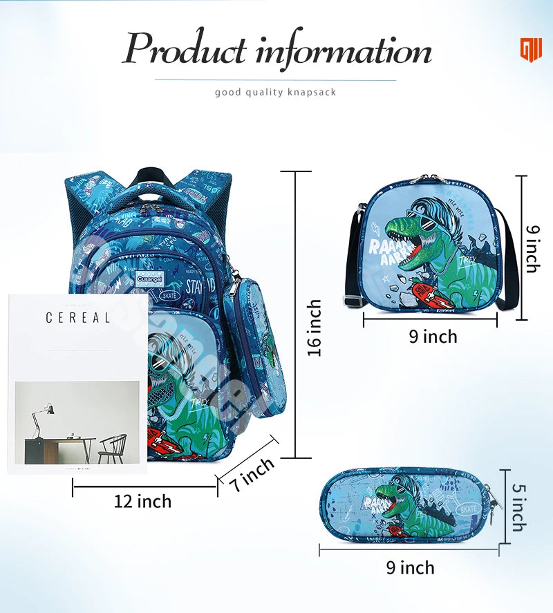 2024 Custom Silk Printing School Bag Set Eco Friendly Waterproof Fabric School Kids Backpack Set