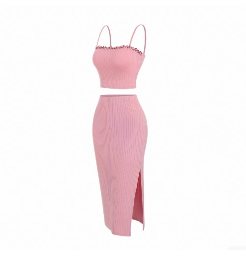 Women clothing new design Evening Party 2 Piece Set Summer Dress Women outfit Short Crop Top Tall Waist Skirt Lady Dress Suit