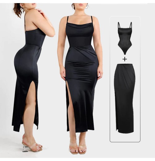 new arrivals Adjustable built-in shapewear maxi dress corset bodysuit compression black bodysuit shapewear women