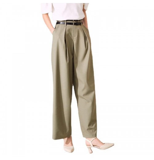 New arrival green women's pants & trousers high waist ankle length vintage womens fashion wide leg pant for ladies