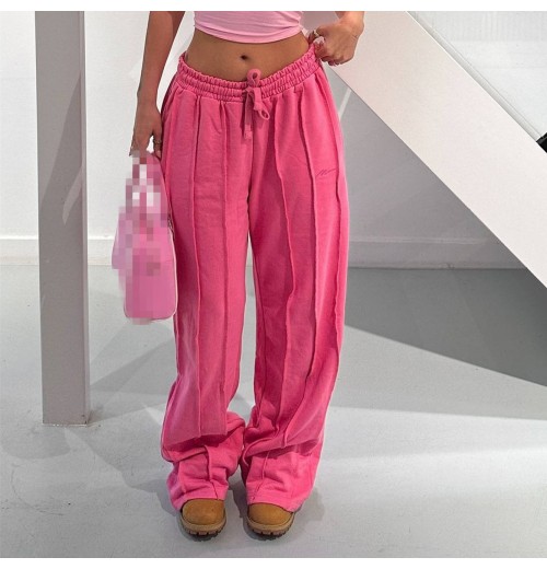 Fashion Trendy Fall Spring Cool Streetwear Casual Drawstring Solid Lady Women'S Pants Trousers Straight Women'S Pants