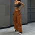 New Design Spring Fashion Plain Casual Loose Drawstring Streetwear Cargo Pants for Women